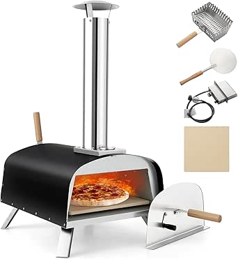 Giantex Pizza Oven Outdoor, Propane and Wood Fired Pizza Maker with 13" Pizza Stone, Pizza Peel, Gas Burner with Regulator, Built-in Thermometer, Portable Pizza Oven for Camping Backyard Party