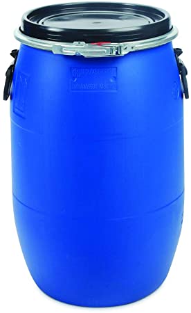 Oipps 60 L Plastic Blue Open Top Barrel Keg with Lid & Metal Ring UN Approved Food Grade