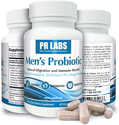 Prostate Research Labs Men’s Probiotic - Digestive Enzyme Supplement Probiotic for Men - Promotes Gut Health and Immune Support - 1 Pack (60 Capsules)