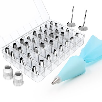 Kootek 42-Piece Cake Decorating Supplies Kit Tips Stainless Steel Icing Tip Set Tools with 2 Silicone Pastry Bags 2 Reusable Plastic Couplers 2 Flower Nails for Cakes Cupcakes Cookies Pastry