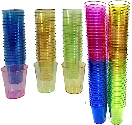160 Plastic Shot Glasses, Colourful Rainbow 30ml - Shot Cups| Shots Jelly Sample Tasting Desserts, Weddings Birthdays Parties Christmas, Stag, Hen Re-Usable (160)