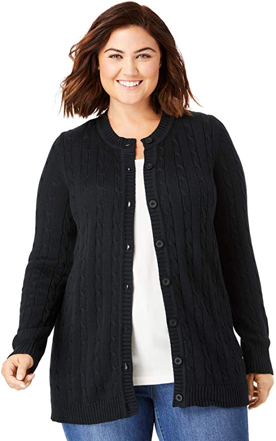 Woman Within Women's Plus Size Cable Knit Cardigan