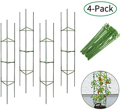 CASOLLY 4-Pack 64 inch Tomato Cage Assembled Garden Plant Stakes Vegetable Trellis Support,50 Pack Plant Tie Include
