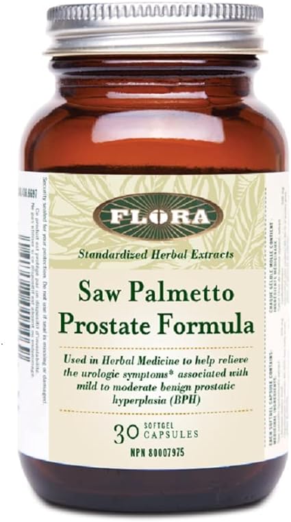 Flora Saw Palmetto Prostate Formula Herbal Supplement, Saw Palmetto Extract, Vitamin B6, Zinc, Urologic Wellness - 60 Softgel Capsules