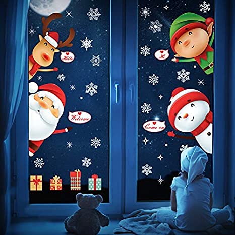 Christmas Window Stickers, Double-Sided Christmas Window Clings Snowflake Sticker Santa Claus Decals for Christmas Decorations