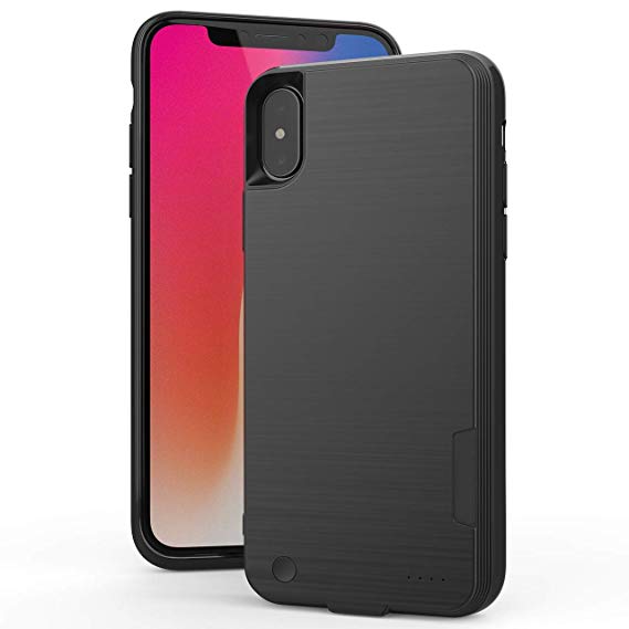 Battery Case, 4000mAh Ultra Slim Portable Battery Power Charger Case, Rechargeable Protective Backup Charging Case for iPhone X (Black)