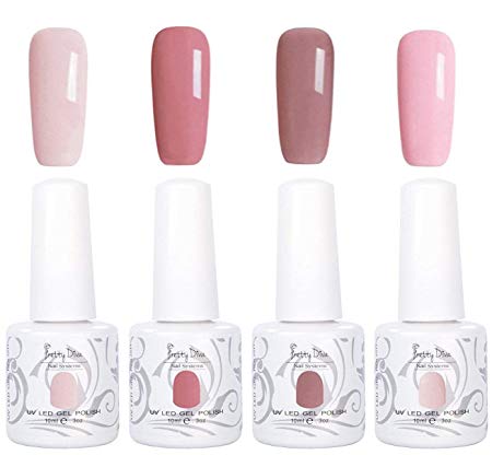 PrettyDiva Gel Nail Polish Set - 0.34OZ X4 Colors Cupid Nude Pink Series, Soak Off UV LED Gel Polish Kit