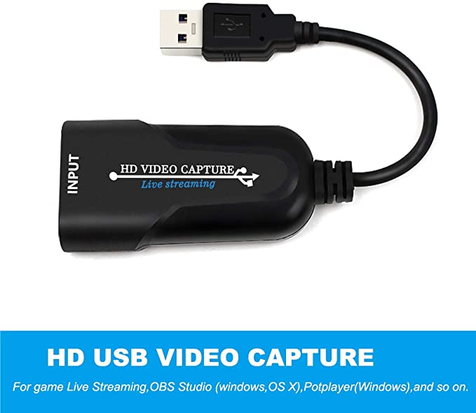 HDMI Capture,HDMI to USB 2.0,Full HD 1080P Live Video Capture Game Capture Recording Box,Audio Video Capture Cards Grabber Record via DSLR Camcorder Action Cam for Windows, Mac OS and Linus System