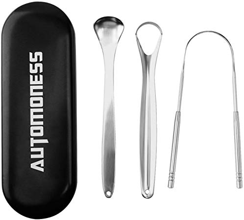 Automoness Stainless Steel Tongue Scraper for Adults,3 Pieces Metal Oral Tongue Cleaner with Carrying Case,Rustproof Tongue Scraping Cleaner Set for Fresh Breath