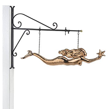 Good Directions Hanging Mermaid with Starfish Pure Copper Weathervane Sign Decorative Scroll Wall Bracket - Welcome Sign Home/Entrance/Entryway Décor