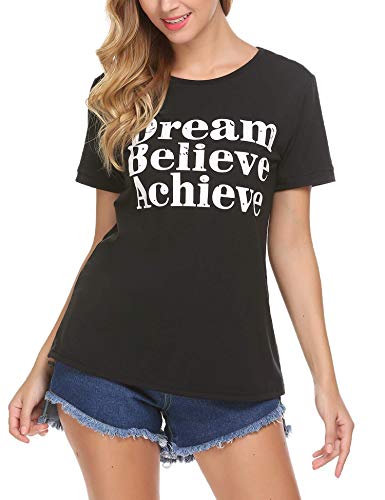 BEAUTEINE Women's Letter Printed Shirts Short Sleeve Casual T-Shirt Top