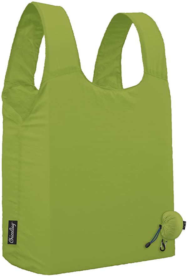 ChicoBag Micro Reusable Compact Grocery Bag with Attached Pouch and Clip, Parrot Green