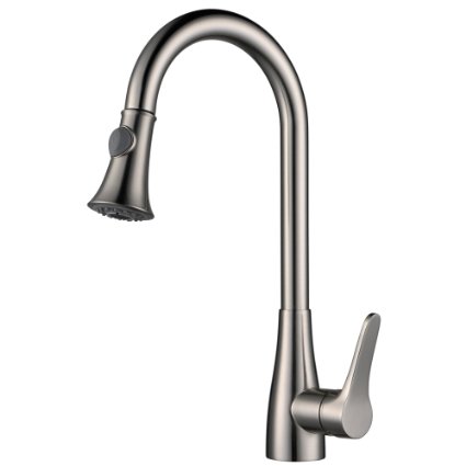 KES Modern Pull Out Kitchen Sink Faucet with Sprayer Single Handle Brushed Nickel for Single Hole Bar Prep Sink, L6910-2