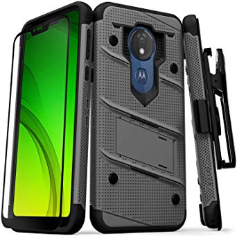 ZIZO Bolt Series Moto g7 Supra Case Military Grade Drop Tested with Full Glass Screen Protector Holster Kickstand g7 Power Metal Gray