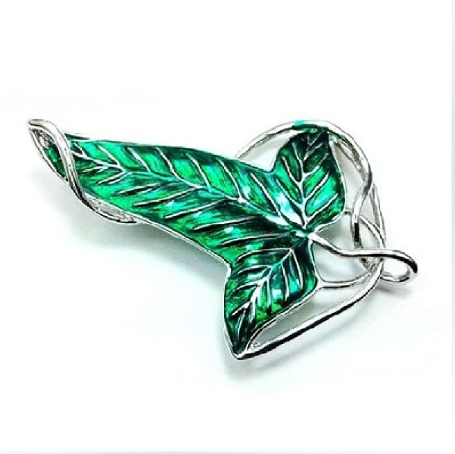 Lord of The Rings Green Leaf Elven Pin Brooch Pendant With Chain Necklace