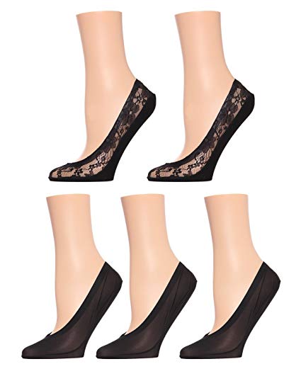 MeMoi Lace/Solid Fine Edge Liner 5 Pair Pack | lace socks | lace anklet socks