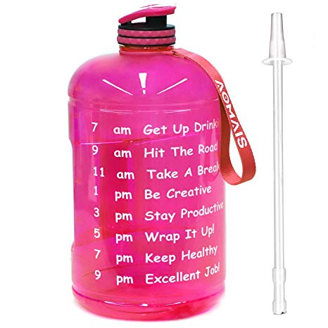 AOMAIS Gallon Water Bottle with Motivational Time Marker, Large 128 oz, Leak-Proof, Wide Mouth, BPA Free Water Bottles for Sports Gym Fitness Work