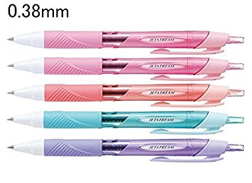 Uni Ball Jetstream Extra Fine & Micro Point Click Retractable Roller Ball Pens Rubber Grip Type 0.38mm - Black Ink - 5 Body Color Value Set