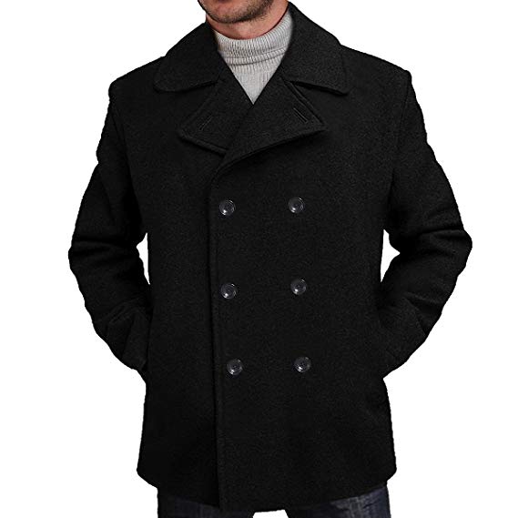 BGSD Men's 'Mark' Classic Wool Blend Pea Coat (Regular Big & Tall)