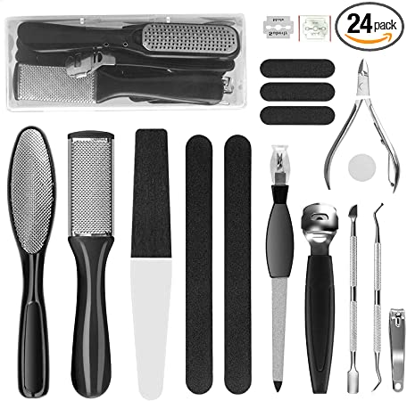 Rosmax Pedicure kit Professional, 24 in 1 Pedicure Set Stainless Steel Pedicure Tools Set, Peel Callus Dead Foot Care Kit Skin Remover Feet Care Pedicure Supplies for Women Men at Home