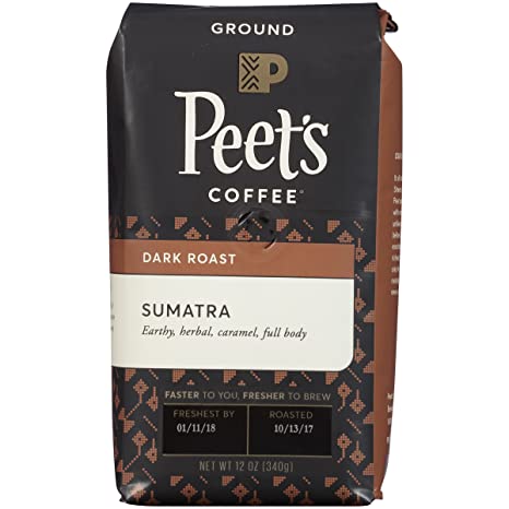 Peet's Coffee Sumatra, Deep Roast Ground Coffee, 12 Ounce Single-Origin Coffee, Earthy, Complex, & Hefty Classic Blend of Indonesian Coffee, with A Syrup-like Body & Herbal Notes