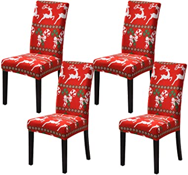 WSNBB Dining Chair Slipcovers Christmas Decoration，4 Pack Super Fit Stretch Removable Washable Short Dining Chair Protector Cover Seat Slipcover for Hotel,Dining Room,Ceremony,Banquet Wedding Party