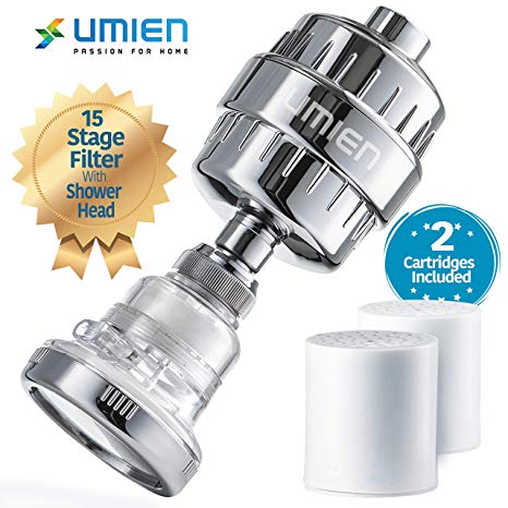 15 Stage Shower Head Filter Includes Shower Head And 2 Filter Cartridges - Softens Hard Water - Shower Head Filter Removes Chlorine And Chloride-Full Of Vitamins And Nutrients for Rich Healthy Skin