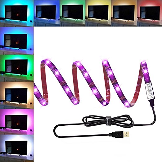 TV Backlight Kit Bias Lighting USB Led Strip RGB for TV Desktop PC, ANSCHE Stick-on Anywhere LED Rope Color Changing Background Ambient Lighting Waterproof Decoration Mood Lights 100cm 39inch