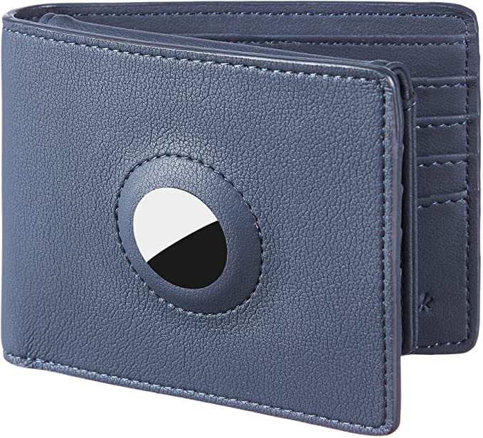 Hawanik Air Tag Wallet Holder, Large Bifold Mens Wallet for AirTag RFID Blocking with 2 ID Windows and Integrated Holder for AirTag