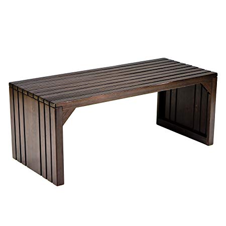 Slatted Coffee Table Bench - Solid Hardwood Construction w/ Expresso Finish - Rustic Design