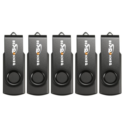 BESTRUNNER 16GB USB 3.0 Swivel Flash Drive, Black, 5-Pieces