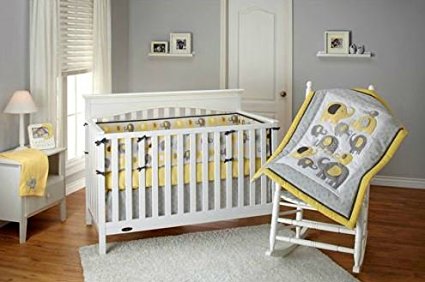 Little Bedding by NoJo Elephant Time 4-Piece Crib Bedding Set, Yellow. Limited Time On Sale