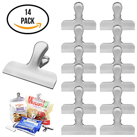 Stainless Steel Bag Clips By FUMCare 14-Pack - 3’’ Wide Metal, Heavy-Duty Chip Clips For Food Bags, Paper Sheets & More - Strong & Sturdy Clamps, Air Tight Seal Grip Clips For Kitchen, Garage, Office
