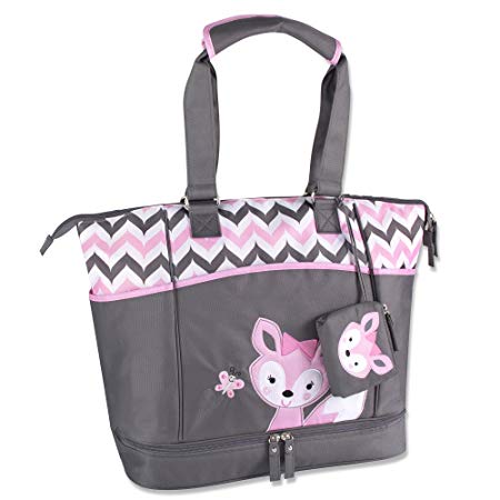 Baby Essentials Diaper Bag   Diaper Changing Kit with Portable Nap Mat - Pink/Grey Fox