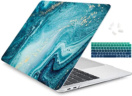 Dongke MacBook Air 13 Inch Case 2019 2018 Release A1932, Crystal Clear Hard Shell Cover for MacBook Air 13" with Retina Display & Touch ID - Abstract Ocean