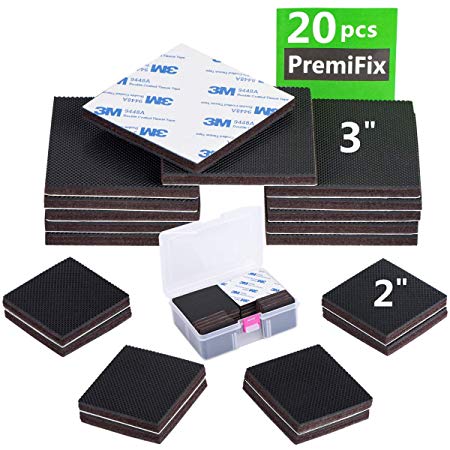 Non Slip Furniture Rubber Pads 20 Pieces 3" 2" inch Square Anti Slip Furniture Pads Hardwood Sofa Bed Stopper Self Adhesive Anti Skid 7mm Thick Furniture Protector for Hardwood Floor in a Box