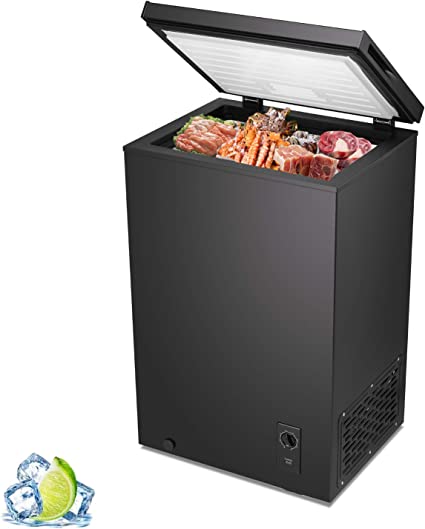 R.W.FLAME Chest Freezer 2.8 Cubic Feet, Deep Freezer, Adjustable Temperature, Energy Saving, Top open Door Compact Freezer, Black