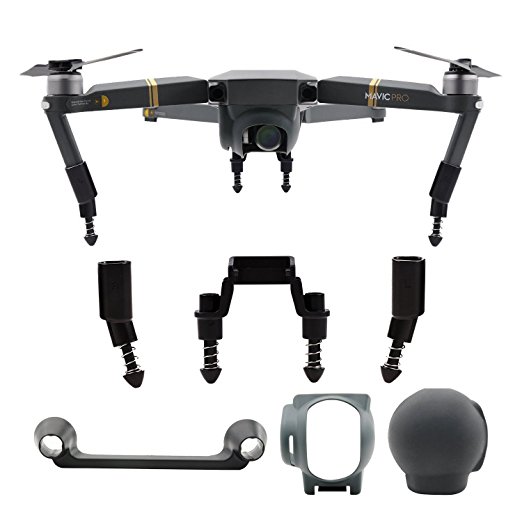 VIFLYKOO DJI Mavic Pro Drone 3 in 1 Accessories Kits Landing Gear Leg Height Extender with Shock Absorber, Lens Hood Sunshade with Silicone Cover, Remote Joystick Holder Bracket