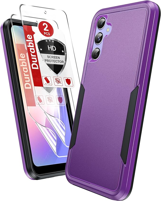 LeYi for Galaxy A54 5G Case, Samsung Galaxy A54 5G Phone Case with 2 Pcs HD Screen Protector, 360°Protect Rugged Fallproof Commuter Matte Non-Slip Cell Case Cover for Samsung Galaxy A54 5G, Purple