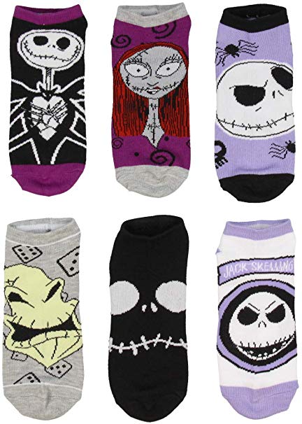 Disney Nightmare Before Christmas Jack Sally Oggie Boogie Character Ankle Socks 6 PK for Men and Women