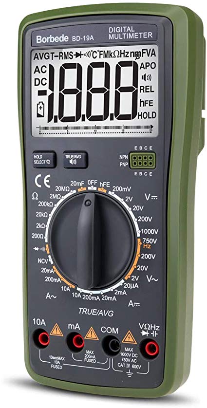 Digital Multimeter with Voice Value,DC AC Voltage Current Resistance Capacitance NCV True RMS Diode Tester(9V Battery Included),Borbede 19A
