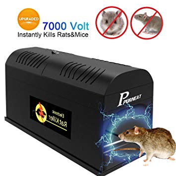 P PURNEAT Electronic Rat Traps, Mouse Rodent Traps Electronic,High Voltage Emitting,Effective Powerful Killer Rat,Squirrels Mice Similar Rodents【2018 Upgraded Humane Clean (Black,1pcs)