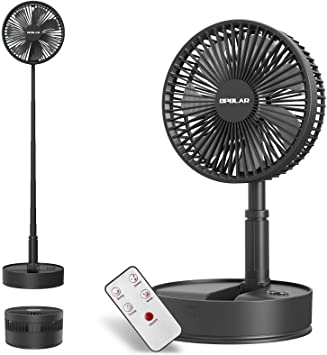 OPOLAR 2021 8-Inch Rechargeable Battery Operated Foldaway Fan, Remote Control, Oscillating, Timer, 7200mAh 4-Speed, Cordless Standing Pedestal Fan for Home Office Outdoor Camping Tent Travel