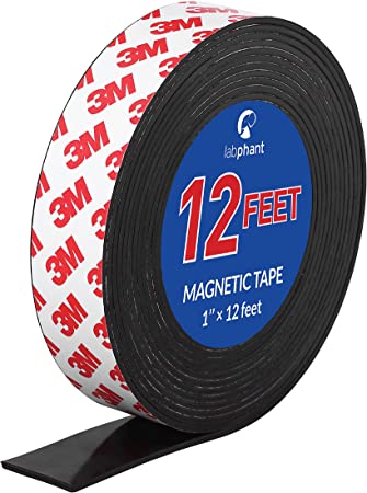 Magnetic Tape, 12 Feet Magnet Tape Roll (1'' Wide x 12 ft Long), with 3M Strong Adhesive Backing. Perfect for DIY, Art Projects, whiteboards & Fridge Organization