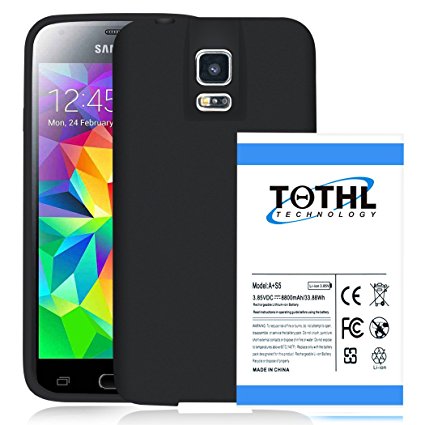 TQTHL Samsung Galaxy S5 [8800mAh] Extended Battery with NFC & Black Protection Cover Case (More than 3X Extra Battery Power) Fits All Versions of Galaxy S5 - Black [18 Month Warranty]