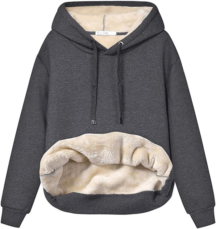 Haellun Womens Casual Winter Warm Fleece Sherpa Lined Pullover Hooded Sweatshirt