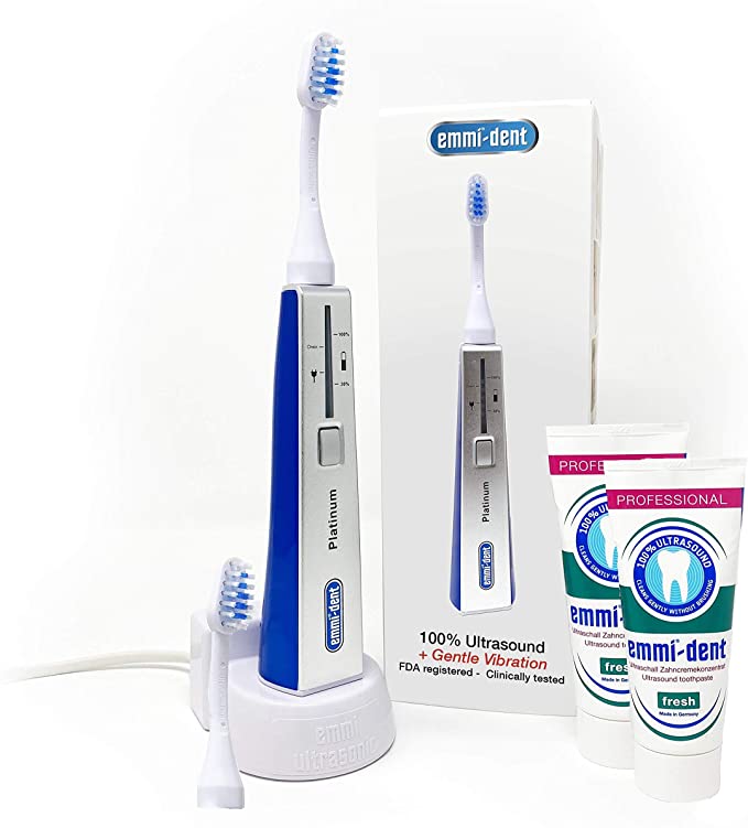 Emmi-dent Oral Waver Electric Toothbrush with 100% Ultrasound Technology. Ideal for Sensitive Teeth, Plaque Removal and More! (Gentle Vibration Oral Waver with Half Year Supply)