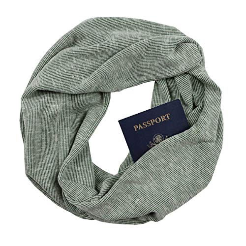 Olive Rib Knit Infinity Scarf with Zippered Secret Pocket