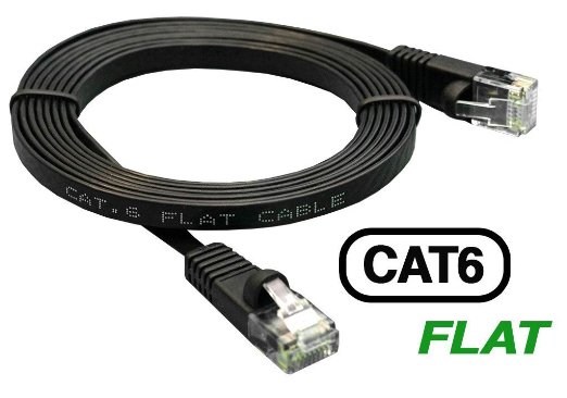 InstallerParts 4Ft Cat 6 550 MHZ Flat Patch Cable Black - Professional Series - Cat6 Computer LAN Cable with 50 Micron Gold Plated RJ45 Connectors for High Speed Ethernet Data Network