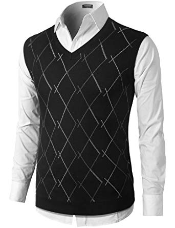COOFANDY Men's Casual Slim Fit V Neck Sweater Vest Argyle Knitted Pullover Vests